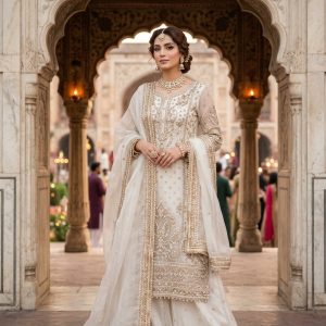 Noor Ivory Embroidered Organza Suit