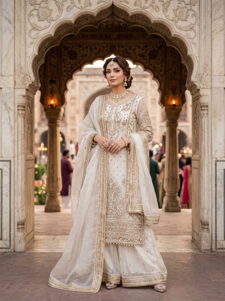 Noor Ivory Embroidered Organza Suit