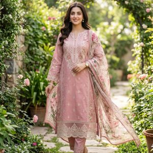 Rose Dust Embroidered Lawn 3-Piece