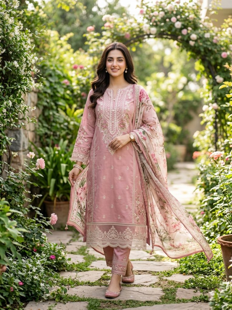 Rose Dust Embroidered Lawn 3-Piece