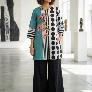 Modern Floral & Geometric Color-Blocked Tunic